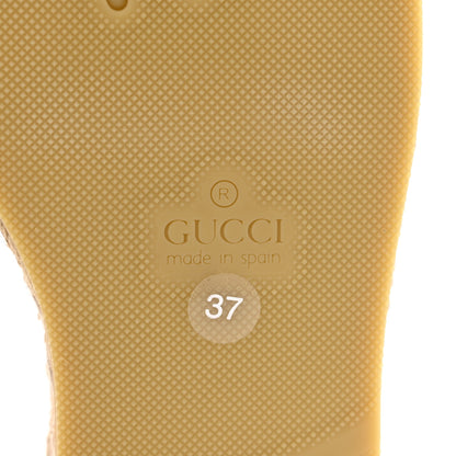 Gucci GG Raffia Monogram Ankle Wrap Platform Espadrille Wedge Sandals 37 Beige 7 of 9