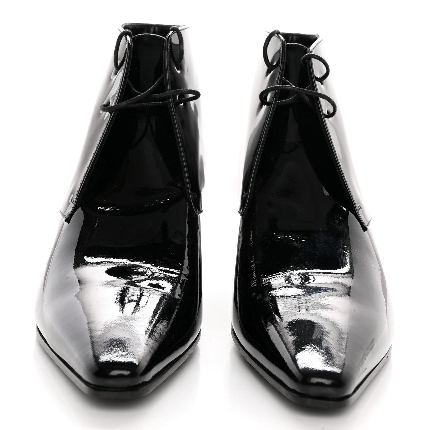 Saint Laurent Patent Calfskin Theo Lace-Up Ankle Boots 40 Black 2 of 12