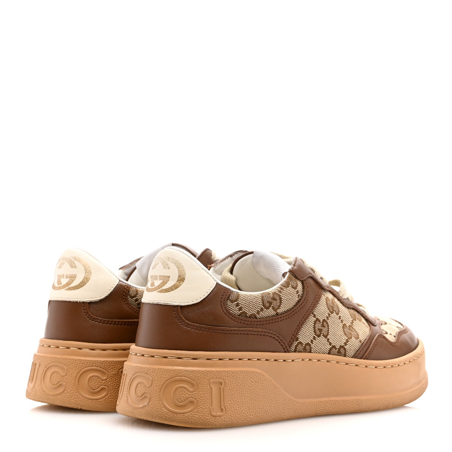 Gucci Calfskin GG Monogram Womens Platform 55mm Sneakers  37.5 Hezelnut Beige Ebony Mystic White 4 of 11