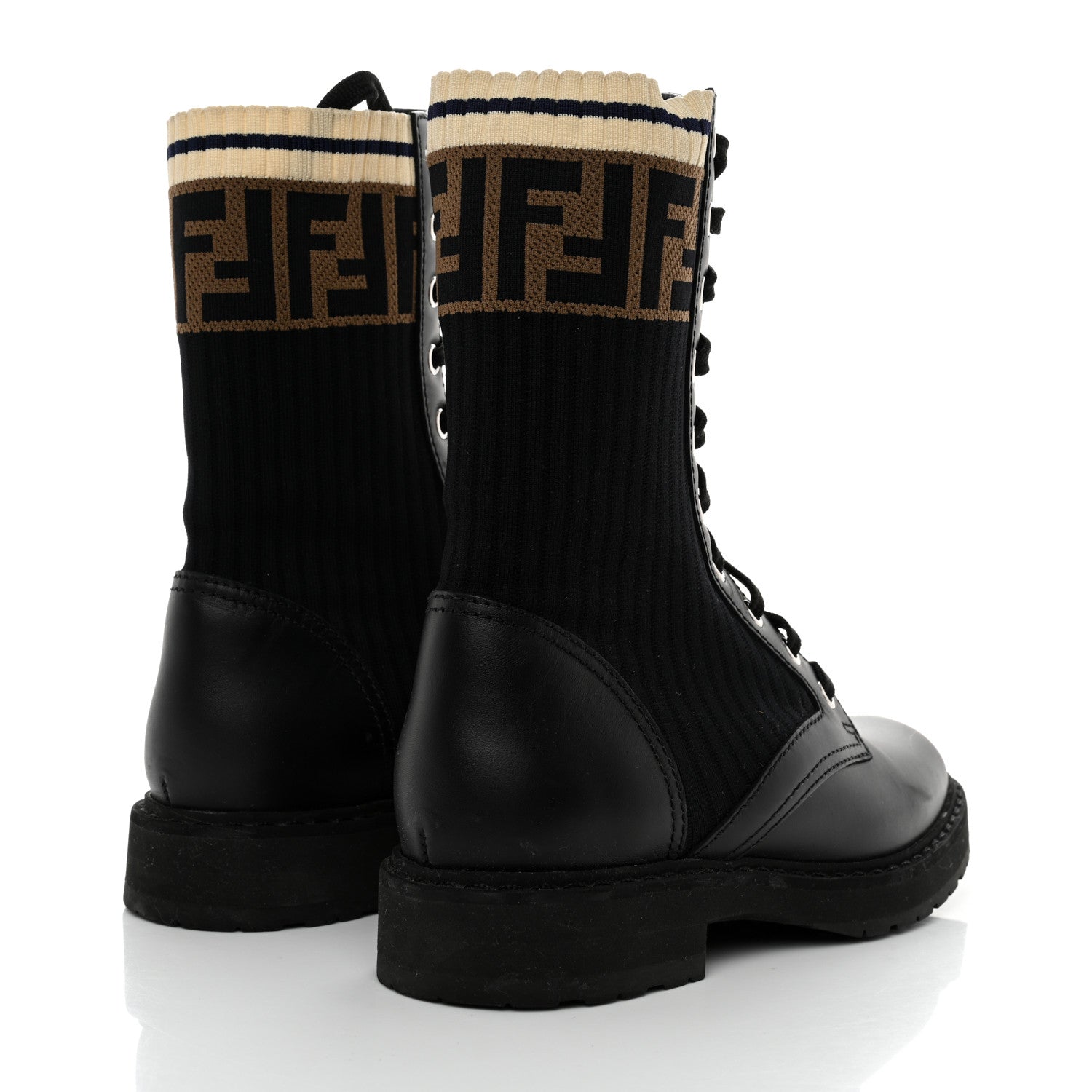 Fendi Calfskin Stretch Fabric Rockoko Biker Boots 36.5 Tobacco Black Marino 4 of 8