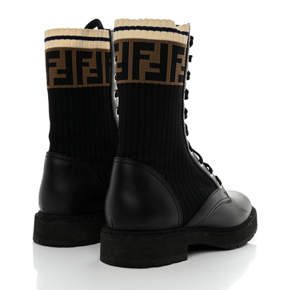 Fendi Calfskin Stretch Fabric Rockoko Biker Boots 36.5 Tobacco Black Marino 4 of 8