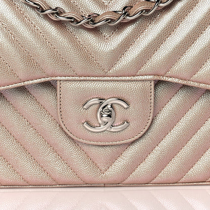 Chanel Metallic Caviar Chevron Quilted Jumbo Double Flap Light Gold 10 of 11