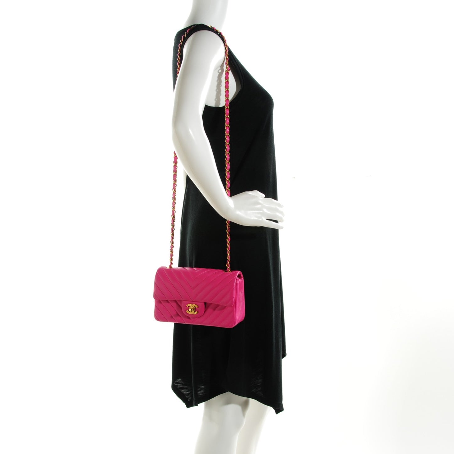 Lambskin Chevron Quilted Mini Rectangular Flap Pink