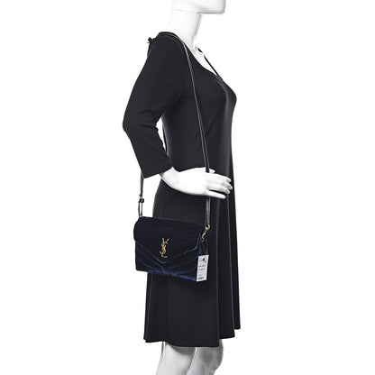 Saint Laurent Velvet Y Quilted Monogram Toy Loulou Crossbody Bag Navy 2 of 11
