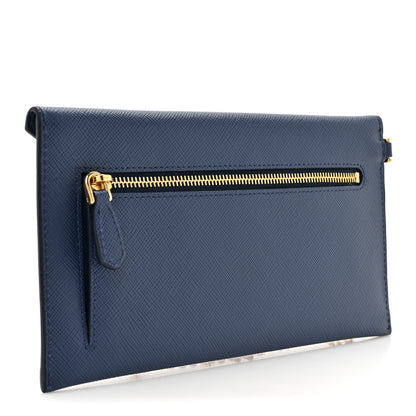 Prada Saffiano City Calf Clutch With Chain Bluette 3 of 9