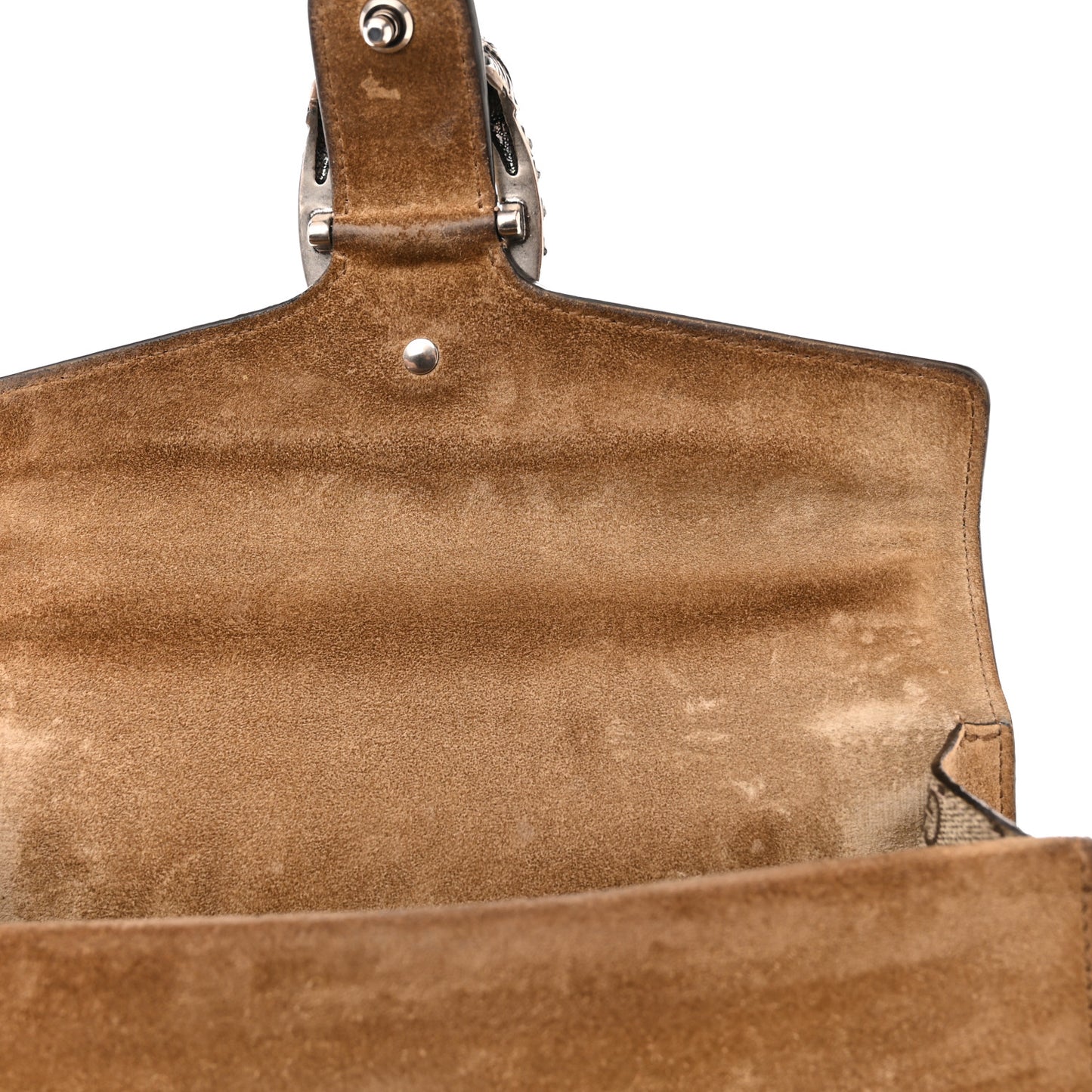 GG Supreme Monogram Suede Crystal Small Dionysus Shoulder Bag Beige Ebony Taupe