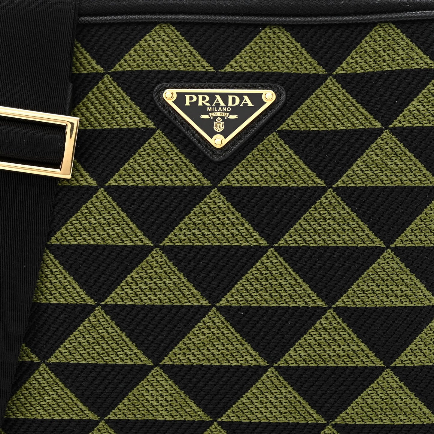 Jacquard Saffiano Triangolo Symbole Embroidered Medium Shoulder Bag Black Edera