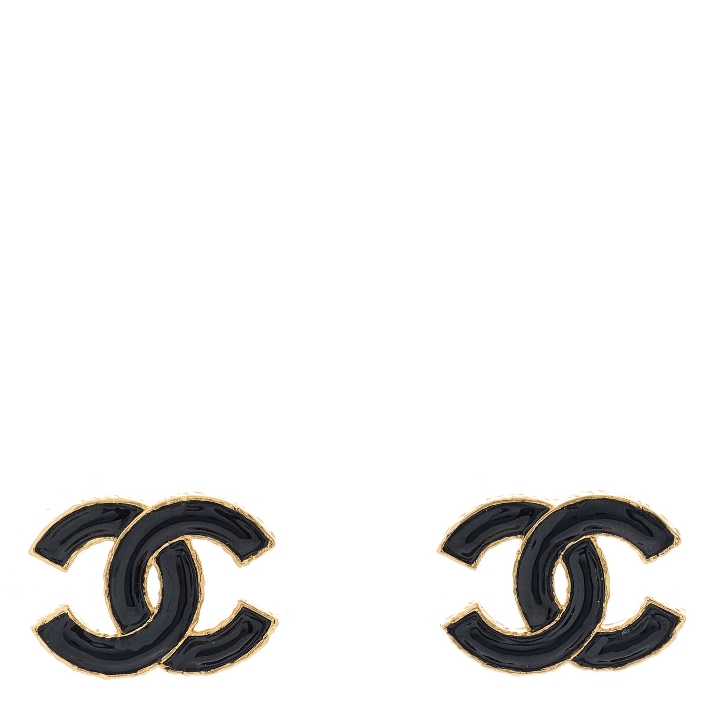 Metal Enamel CC Earrings Black Gold