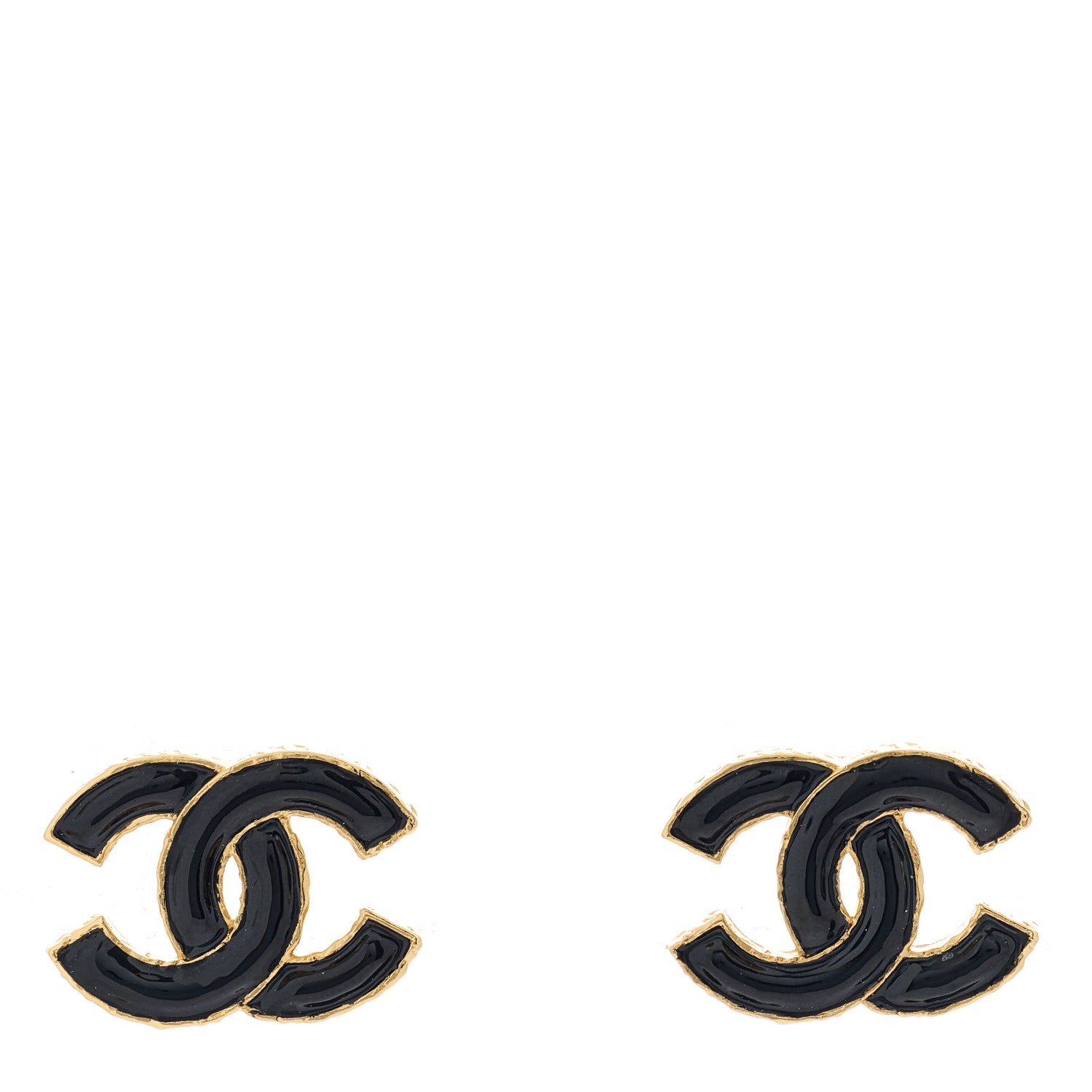 Chanel Metal Enamel CC Earrings Black Gold 1 of 5