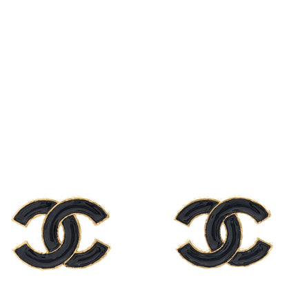 Chanel Metal Enamel CC Earrings Black Gold 1 of 5