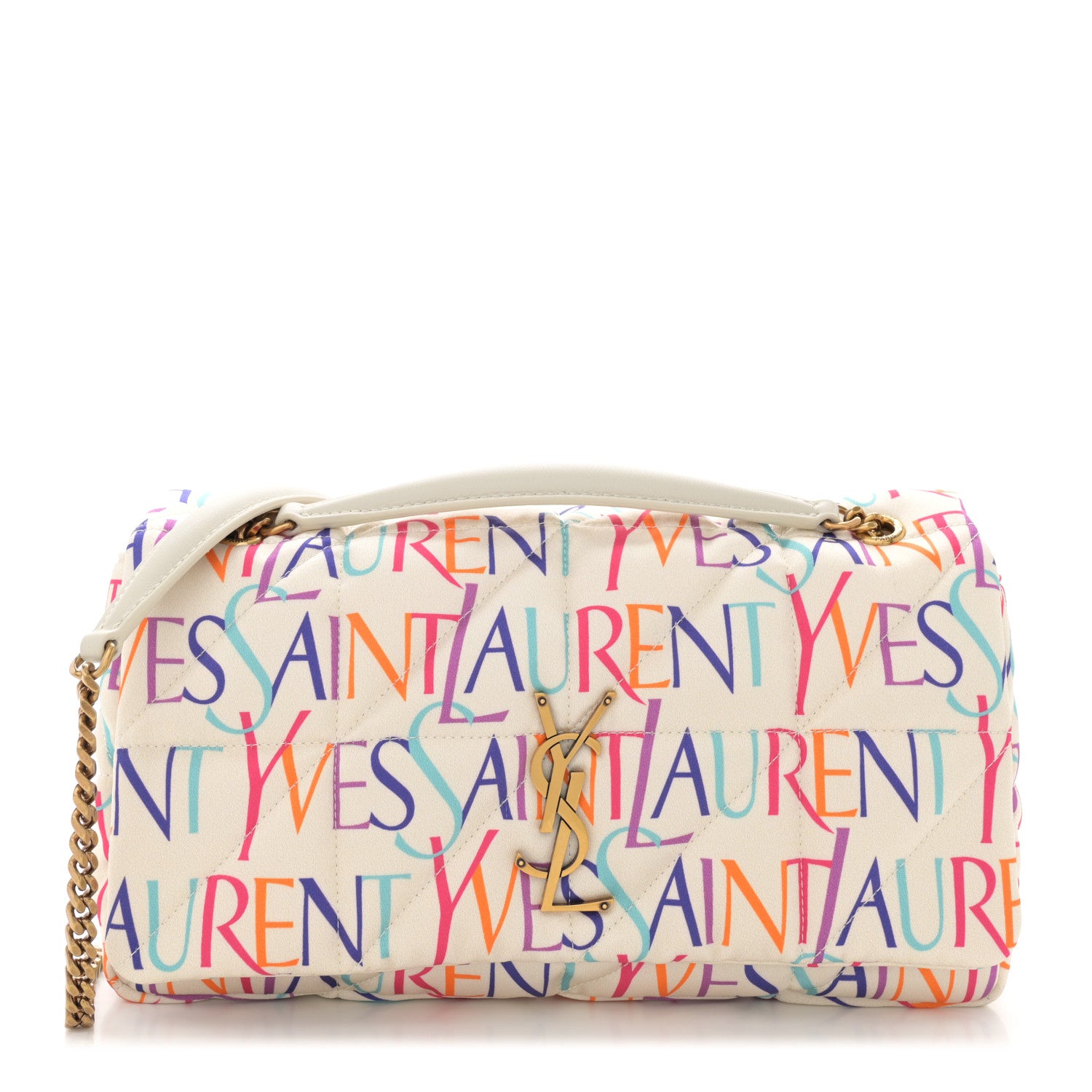Saint Laurent Silk Carre Rive Gauche Print Patchwork Monogram Medium Jamie Multicolor White 1 of 10