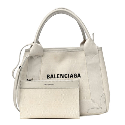 Balenciaga Cotton Canvas Calfskin Navy Cabas XS Natural 1 of 15