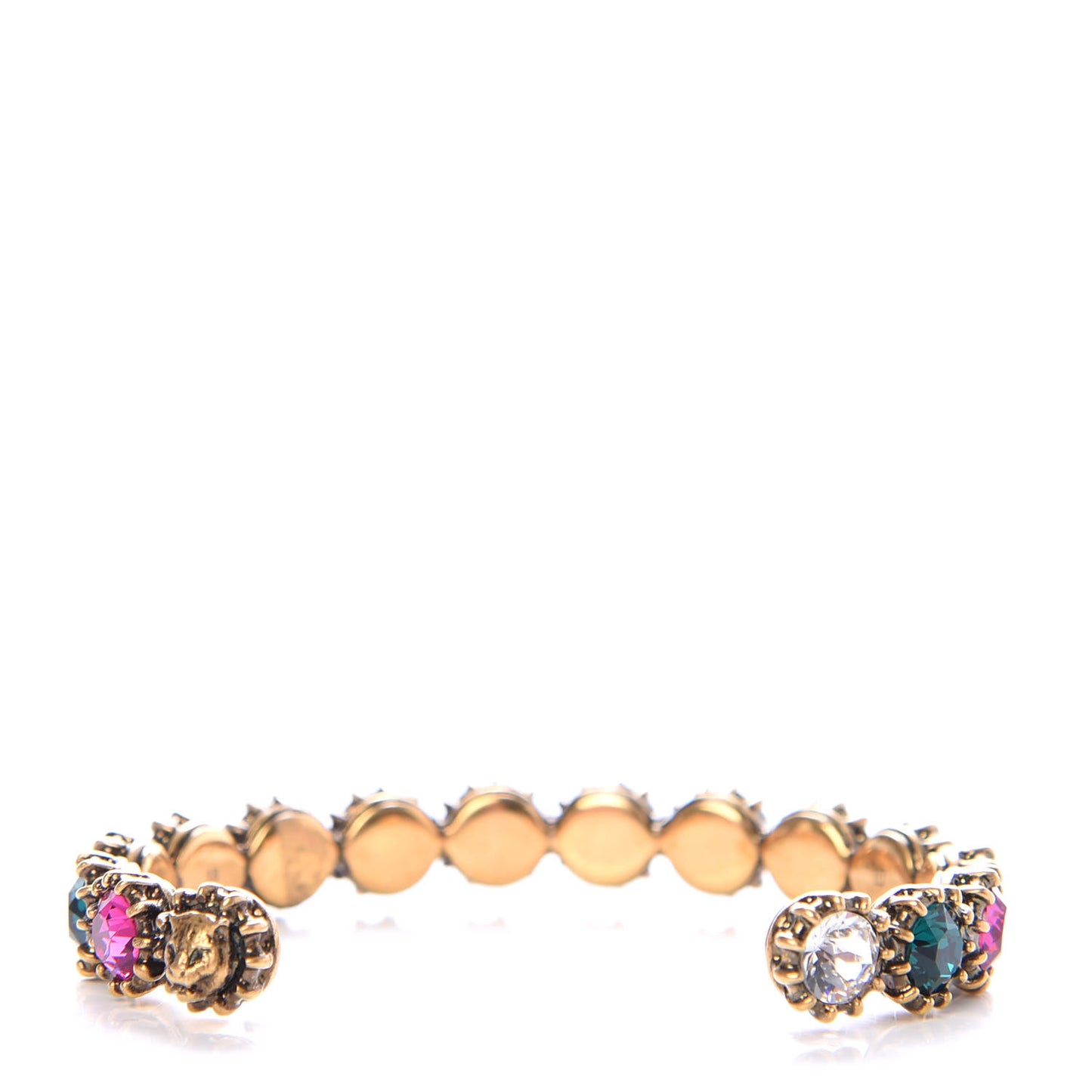 Metal Crystal Feline Cuff 18 Aged Gold Multicolor