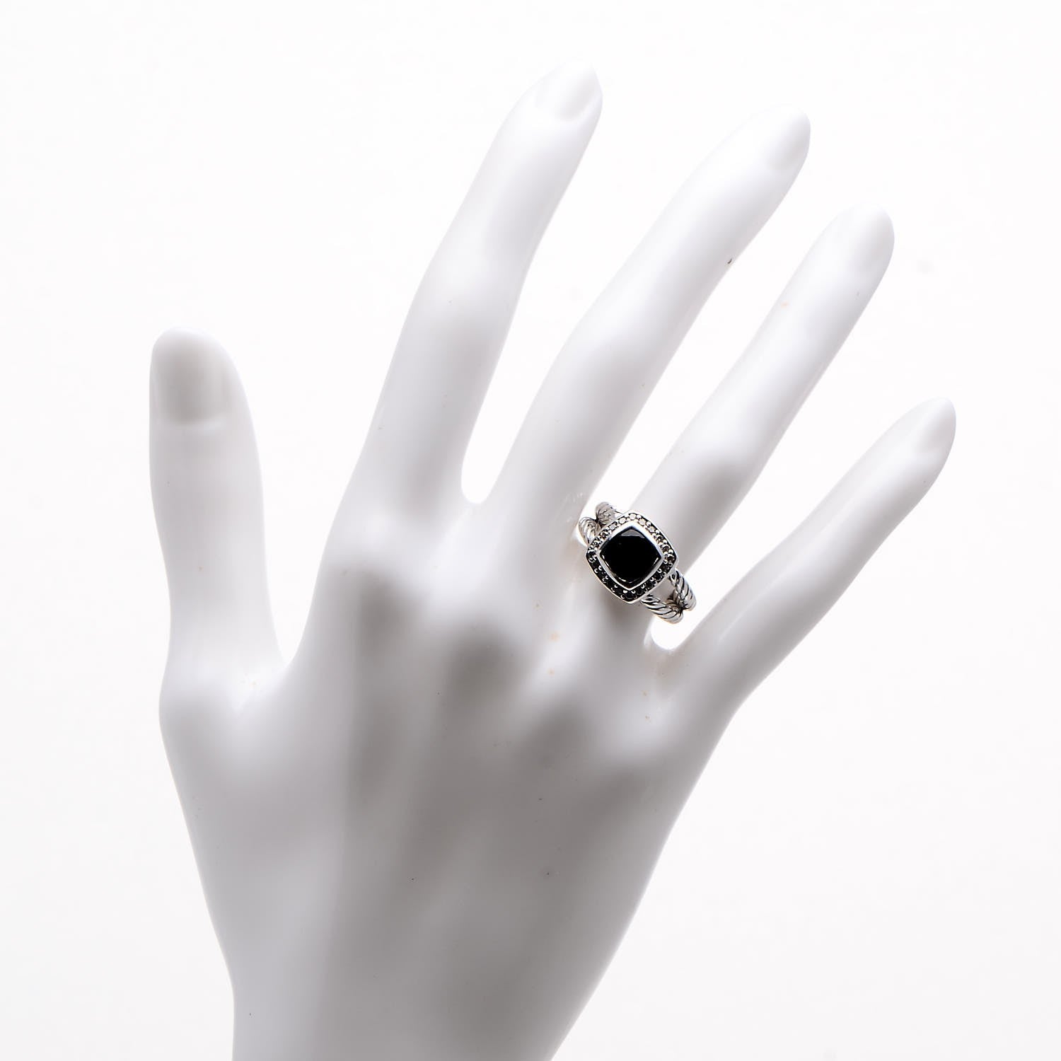 David Yurman Sterling Silver Diamond Black Onyx 7mm Petite Albion Ring 49 5 2 of 5