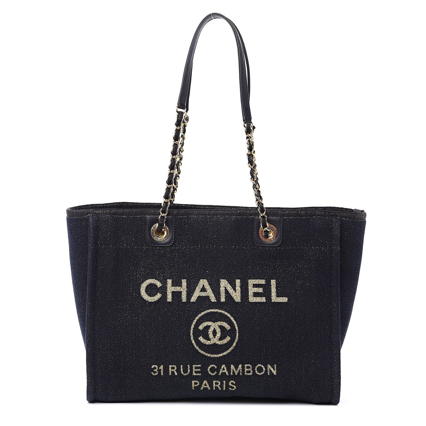 Lurex Canvas Small Deauville Tote Navy Blue Gold