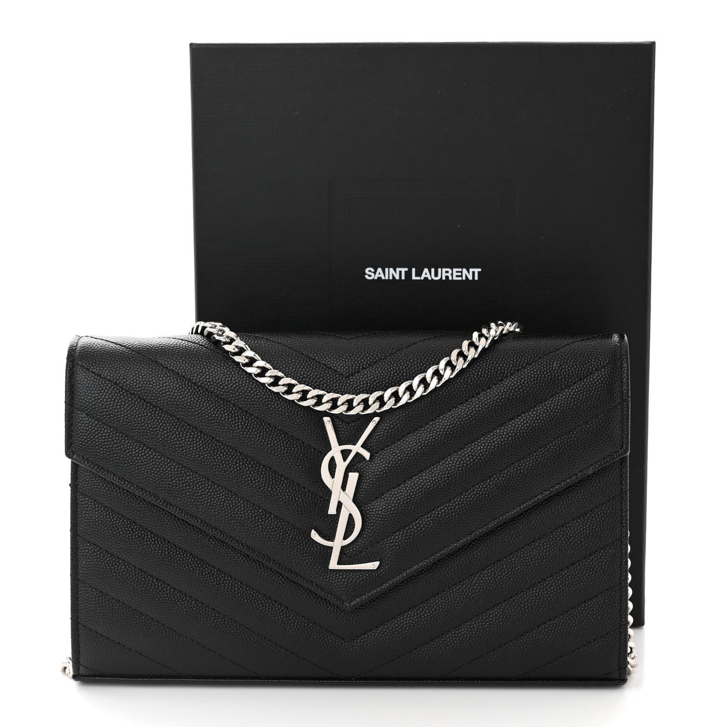 Grain De Poudre Matelasse Chevron Monogram Chain Wallet Black