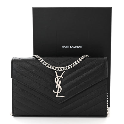 Saint Laurent Grain De Poudre Matelasse Chevron Monogram Chain Wallet Black 11 of 11