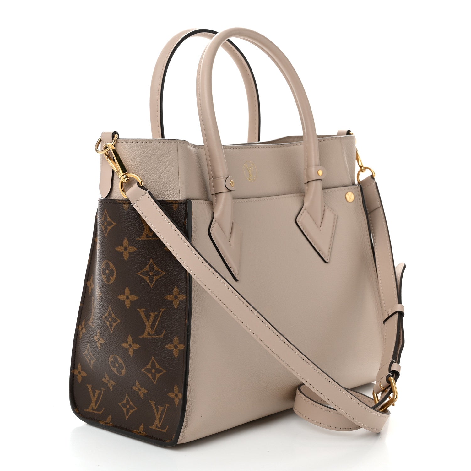 Louis Vuitton Calfskin Monogram On My Side MM Greige 3 of 10