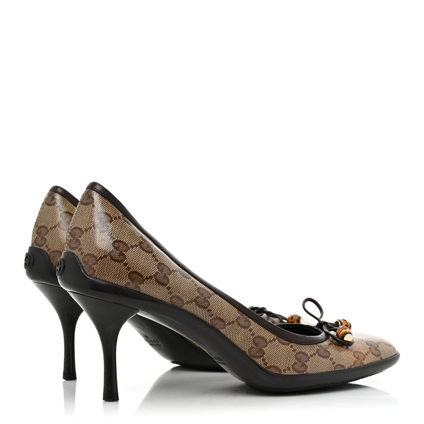 Crystal Monogram Bow Pumps 9 Beige Ebony Cocoa