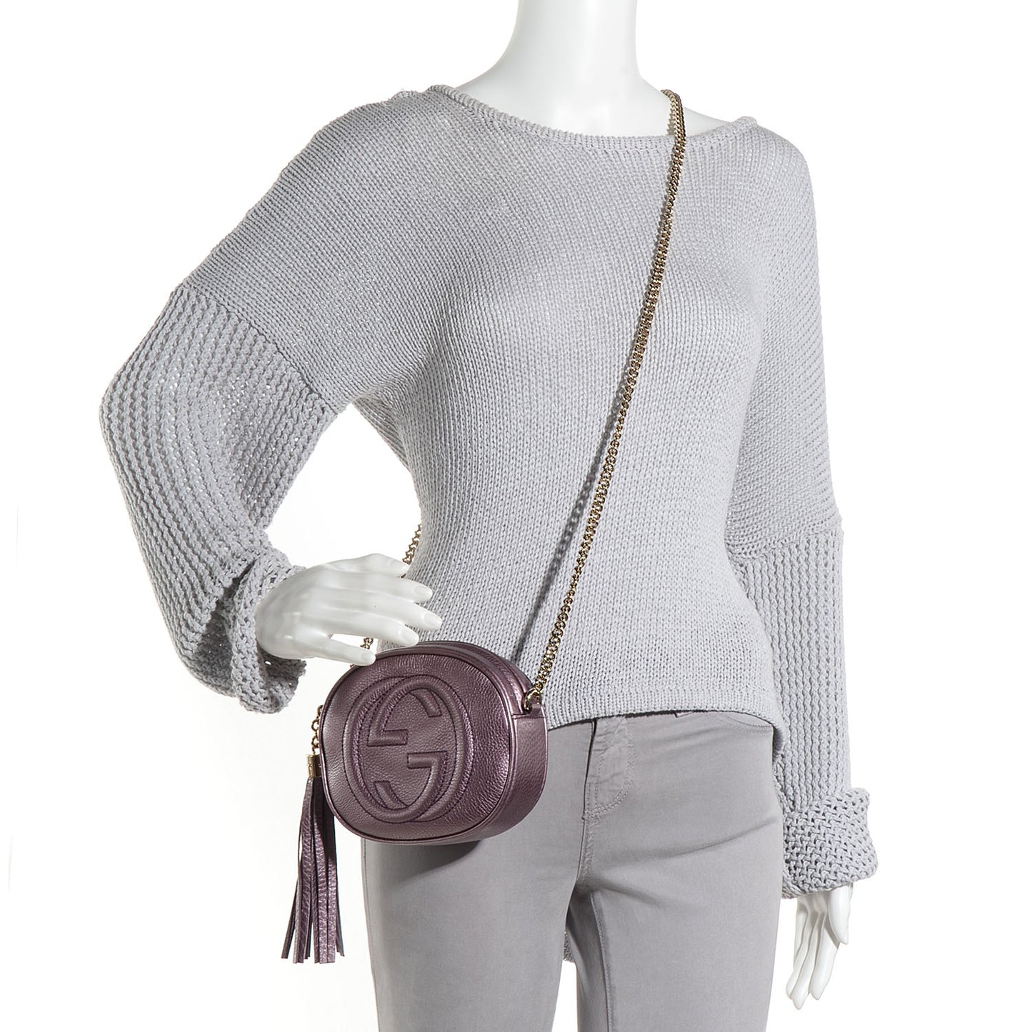 Metallic Pebbled Calfskin Mini Soho Chain Bag Purple