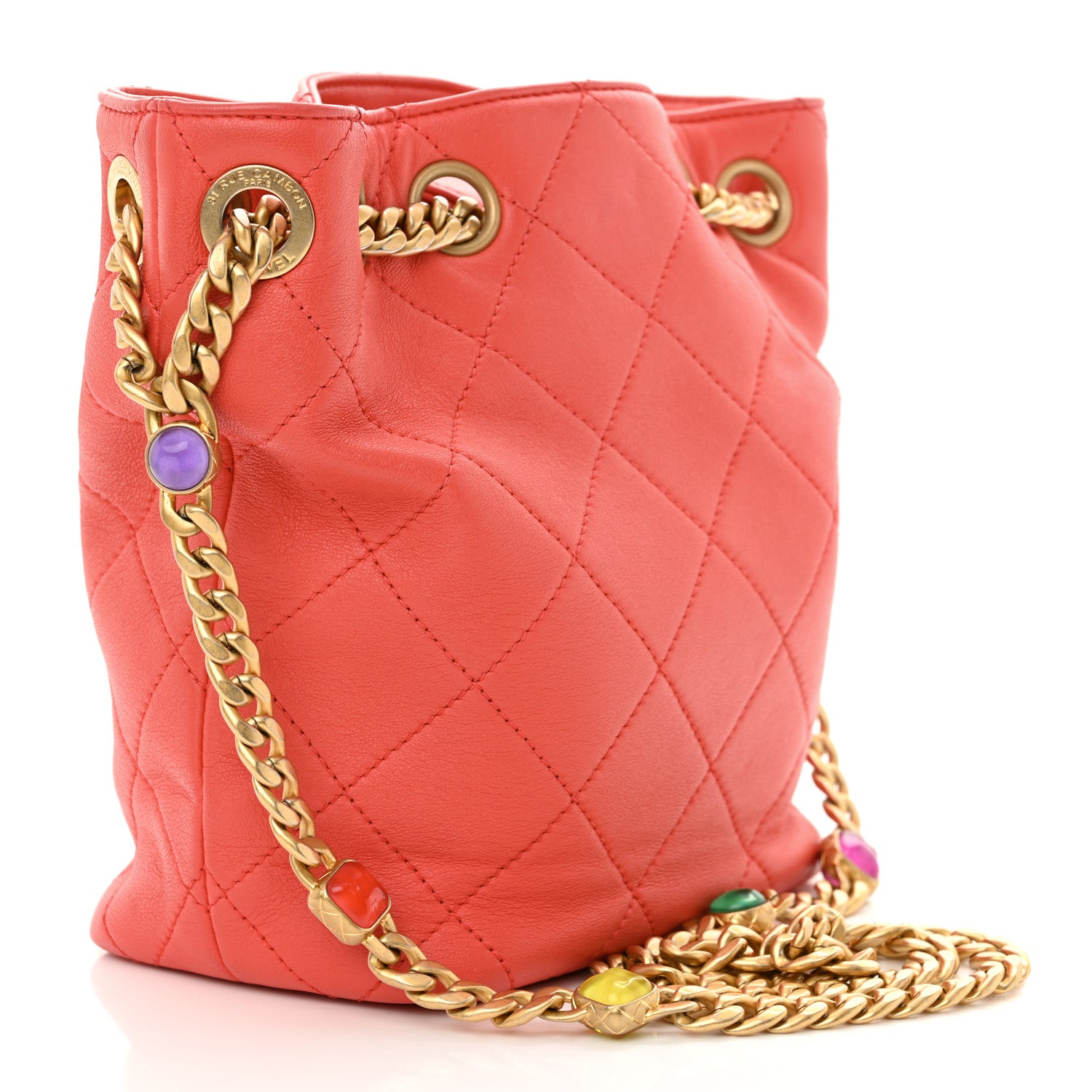 Chanel Lambskin Resin Quilted Small Pearl Samba Bucket Bag Dark Pink 3 of 10