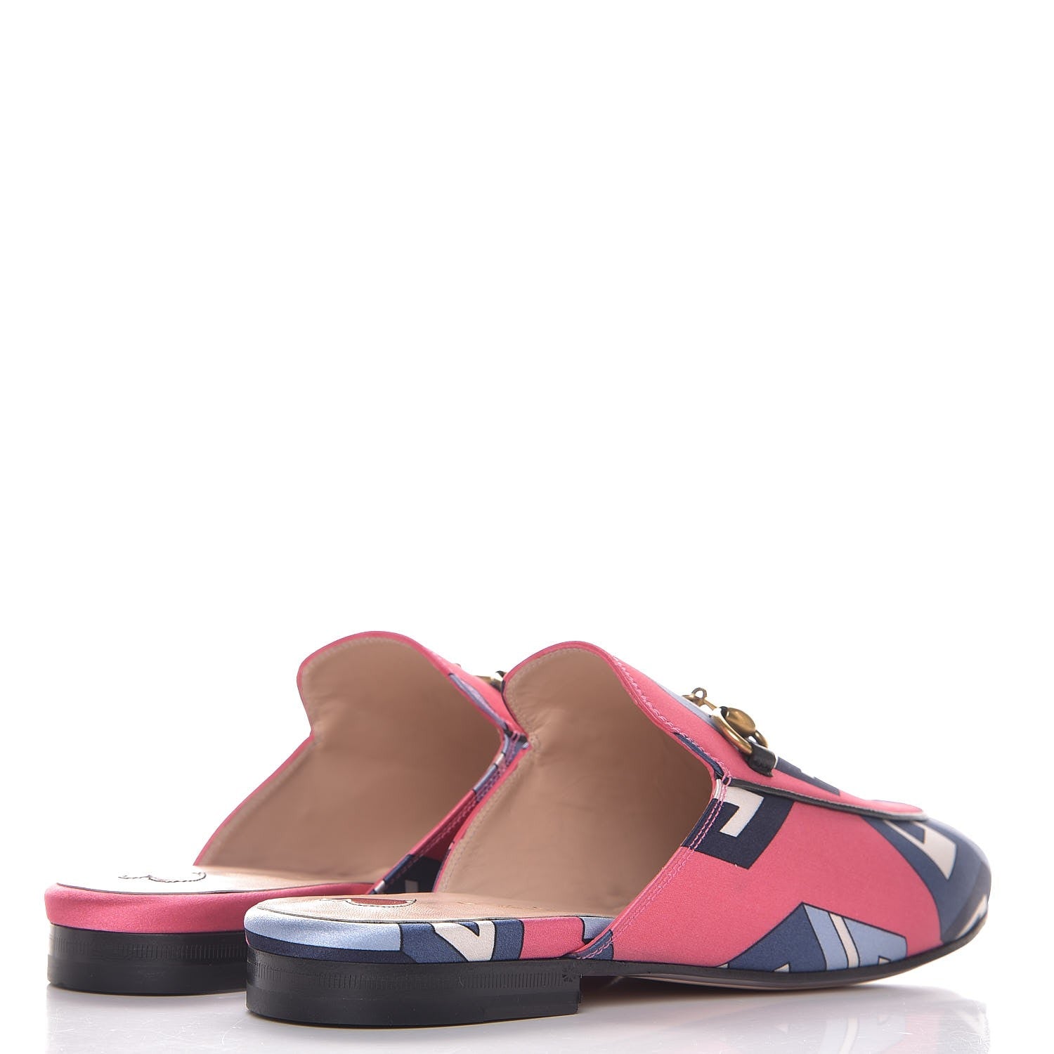 Gucci Satin GG Wallpaper Womens Princetown Slippers 35.5 Pink Flamboyant Blue Black 4 of 9
