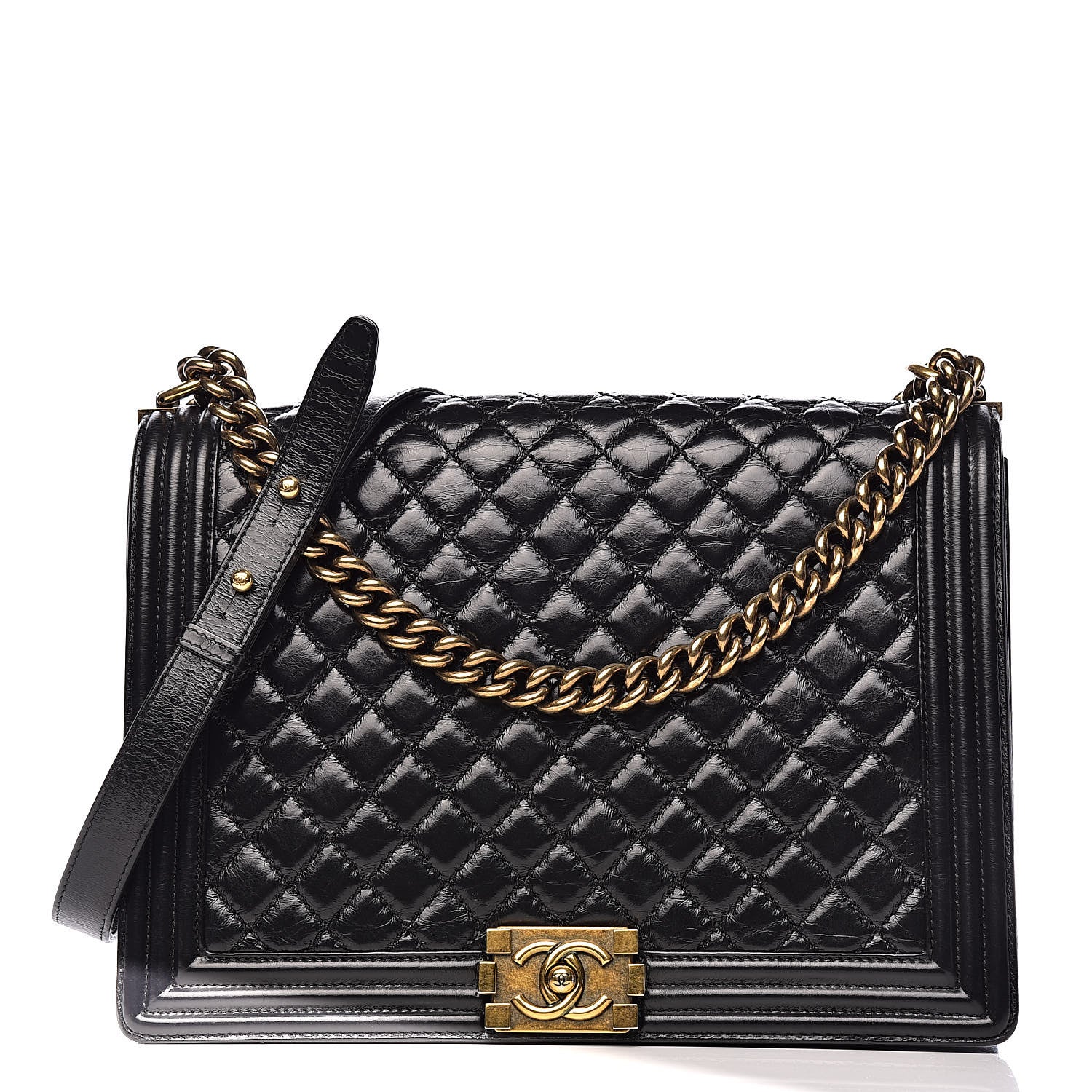 Chanel Aged Glazed Calfskin Quilted Large Boy Flap Black 1 of 16