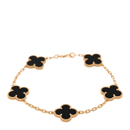 Van Cleef & Arpels 18K Yellow Gold Black Onyx 5 Motifs Vintage Alhambra Bracelet 1 of 4