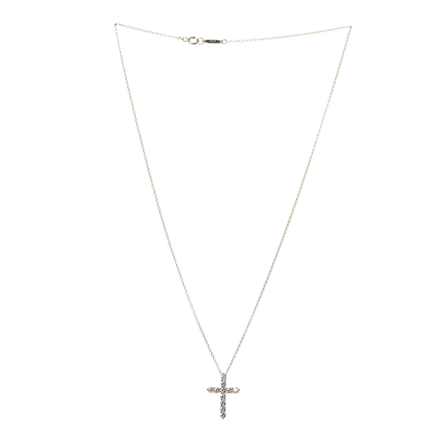 18K Yellow Gold Diamond Small Cross Pendant Necklace