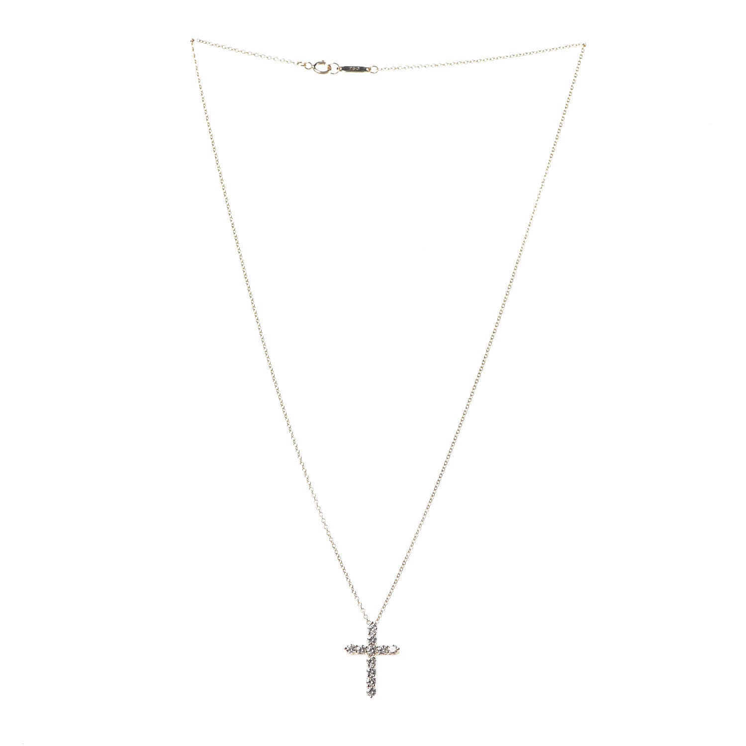Tiffany 18K Yellow Gold Diamond Small Cross Pendant Necklace 3 of 7