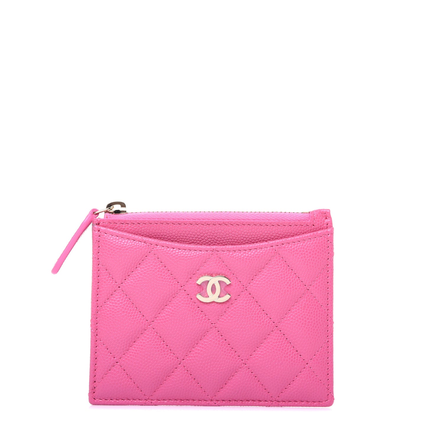Caviar Quilted CC Zip Card Holder Pink