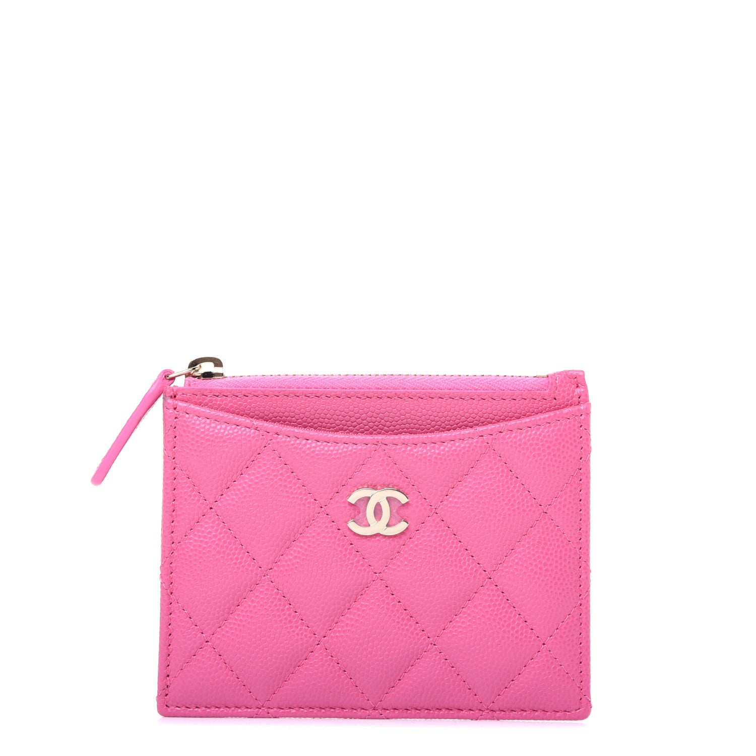 Chanel Caviar Quilted CC Zip Card Holder Pink 1 of 11