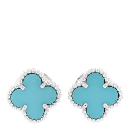 Van Cleef & Arpels 18K White Gold Turquoise Sweet Alhambra Earrings 1 of 5