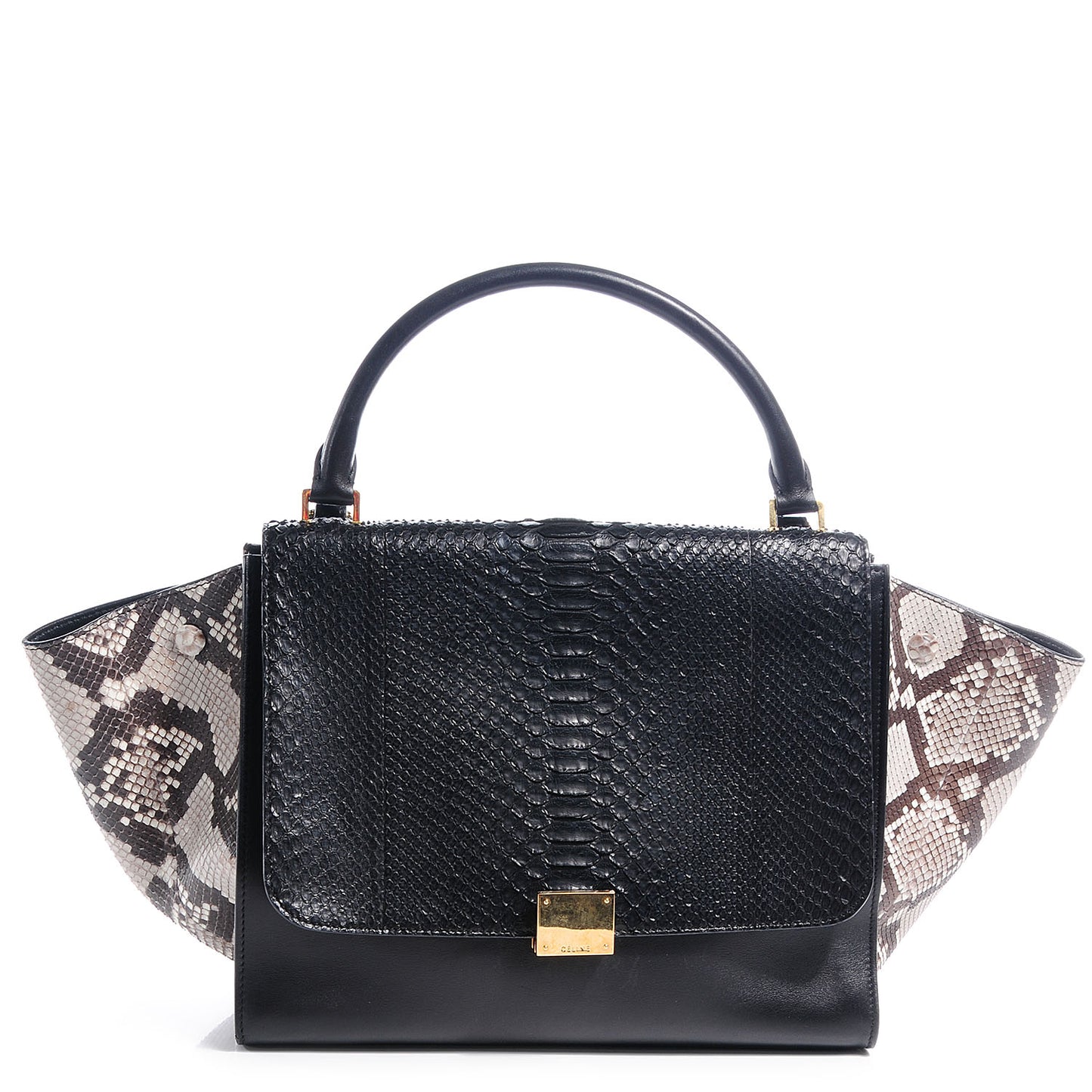 Python and Calfskin Small Trapeze Black Natural