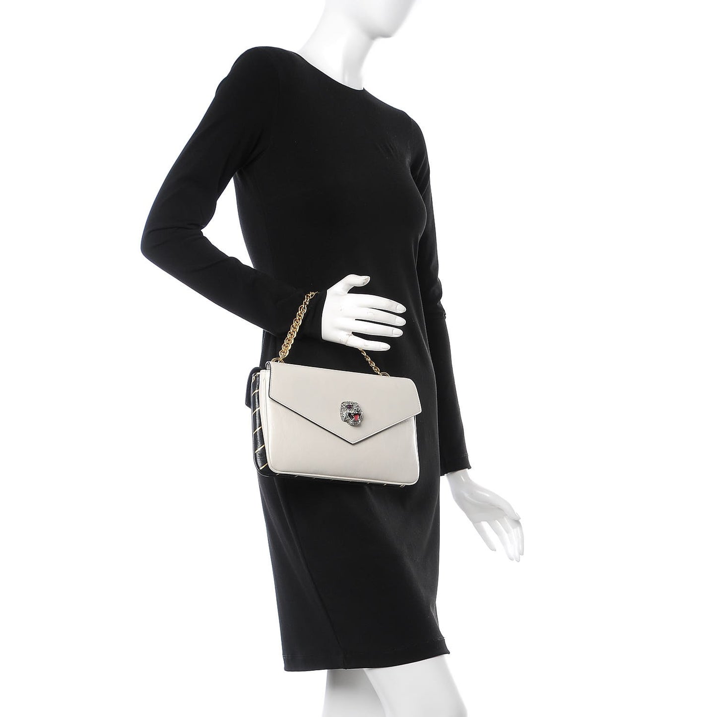 Calfskin Diagonal GG Medium Thiara Double Envelope Shoulder Bag Black White