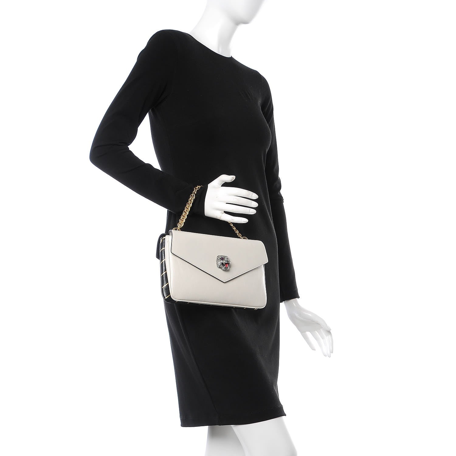 Gucci Calfskin Diagonal GG Medium Thiara Double Envelope Shoulder Bag Black White 2 of 11
