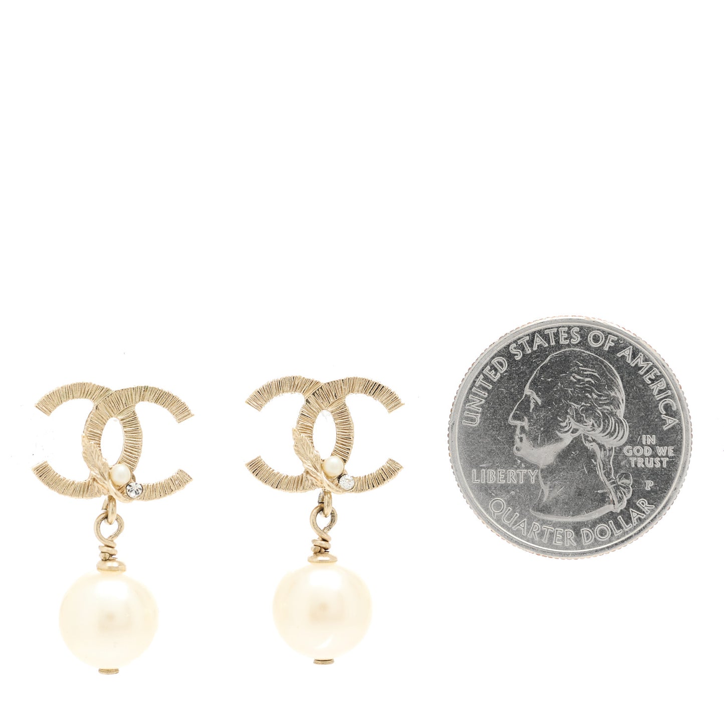 Pearl Crystal CC Drop Clip On Earrings Silver Pearly White