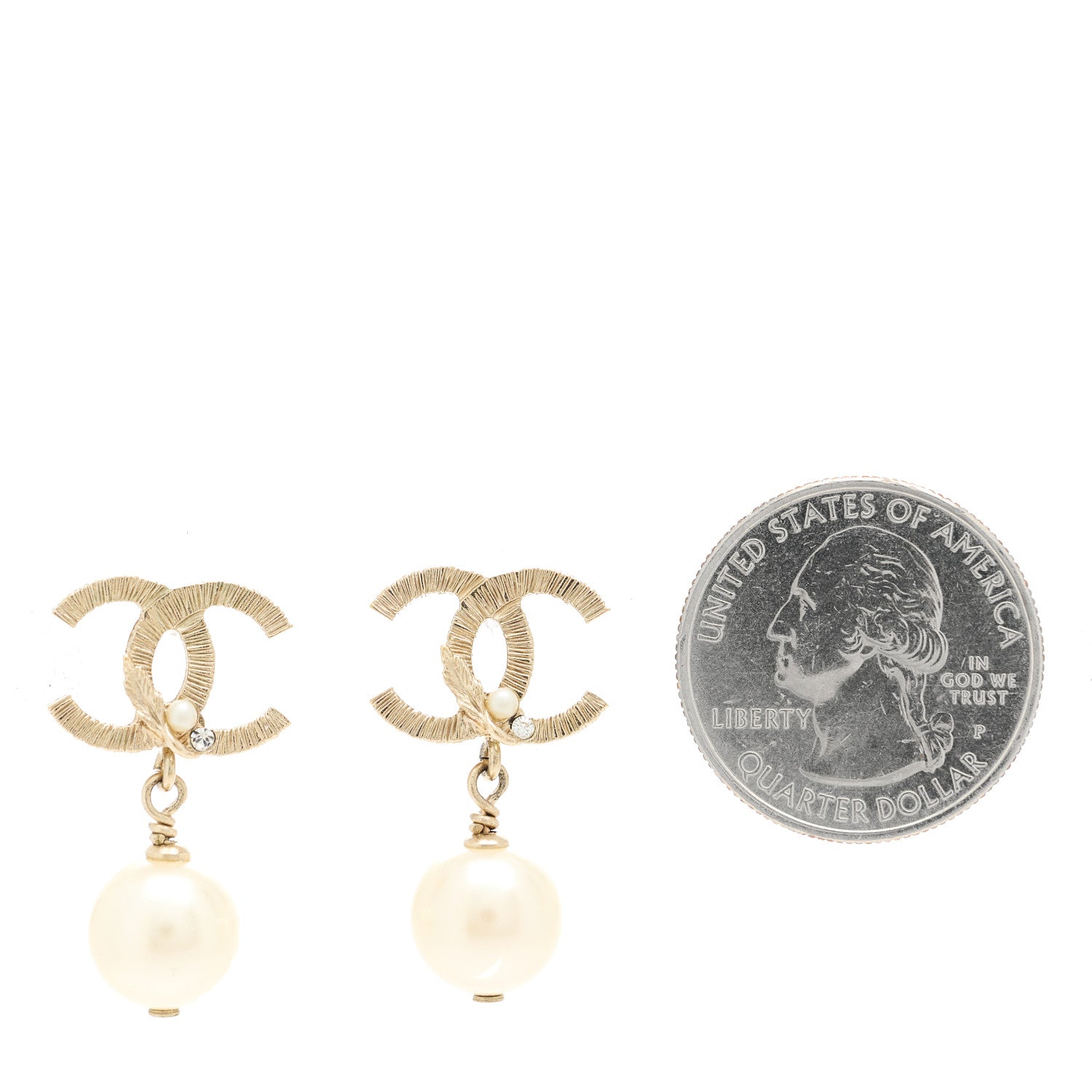 Chanel Pearl Crystal CC Drop Clip On Earrings Silver Pearly White 2 of 4