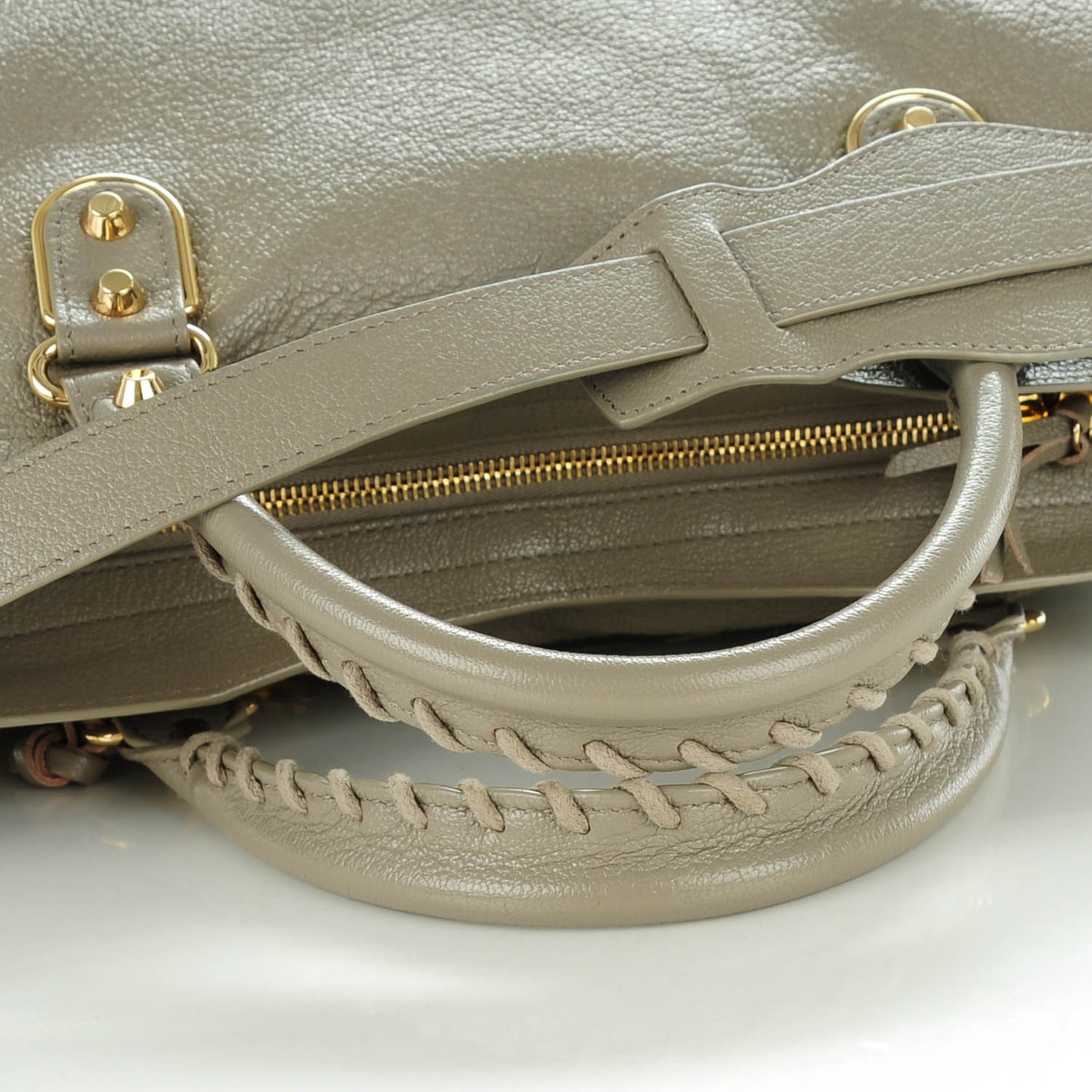 Chevre Gold Metallic Edge Hardware City Gris Taupe