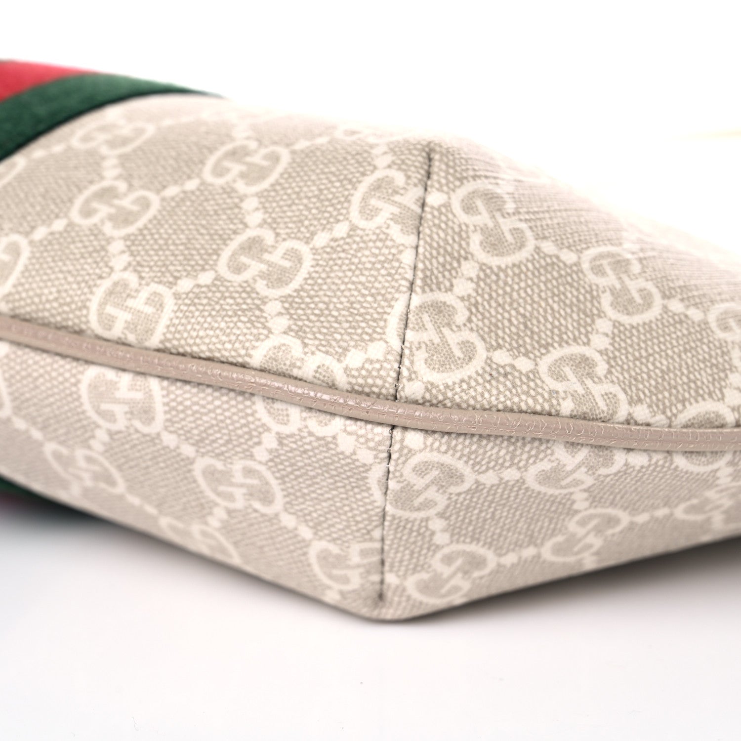 Gucci GG Supreme Monogram Textured Dollar Calfskin Web Small Ophidia Half Moon Hobo Beige Mystic White Oatmeal 9 of 13