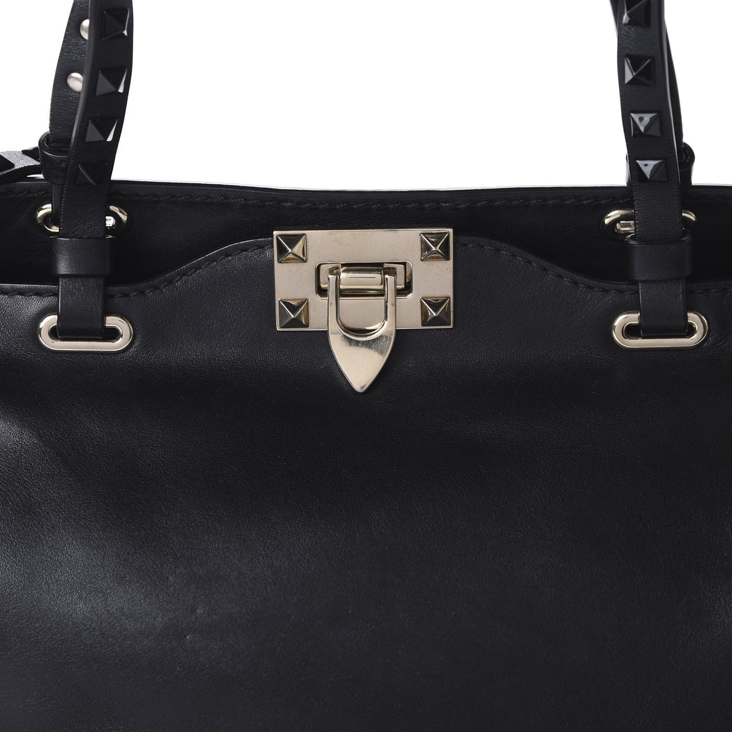 Vitello Monochrome Small Rockstud Tote Black Light Ivory