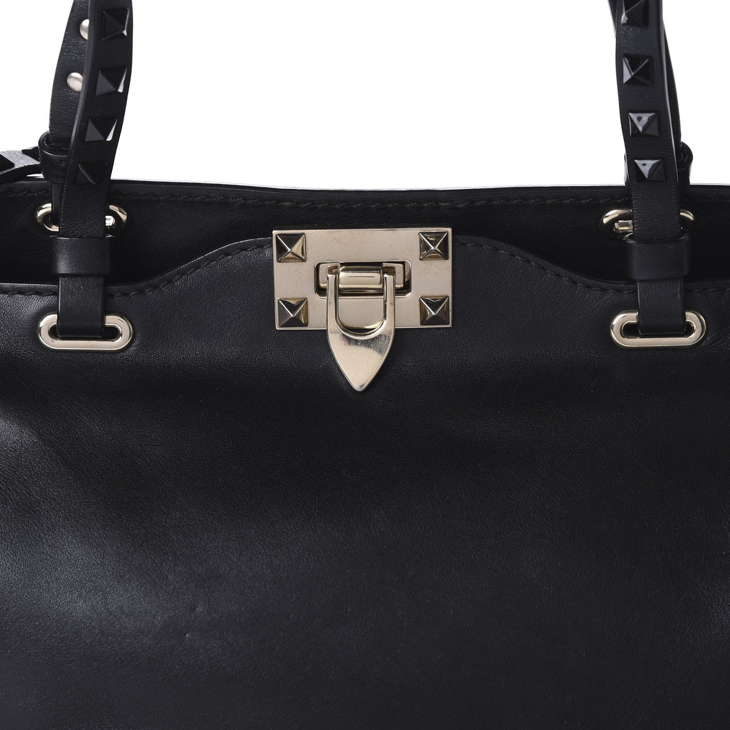 Valentino Garavani Vitello Monochrome Small Rockstud Tote Black Light Ivory 10 of 10