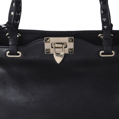 Valentino Garavani Vitello Monochrome Small Rockstud Tote Black Light Ivory 10 of 10
