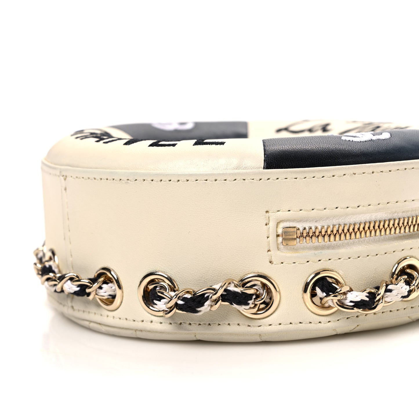 Lambskin Coco Lifesaver Round Bag Black White