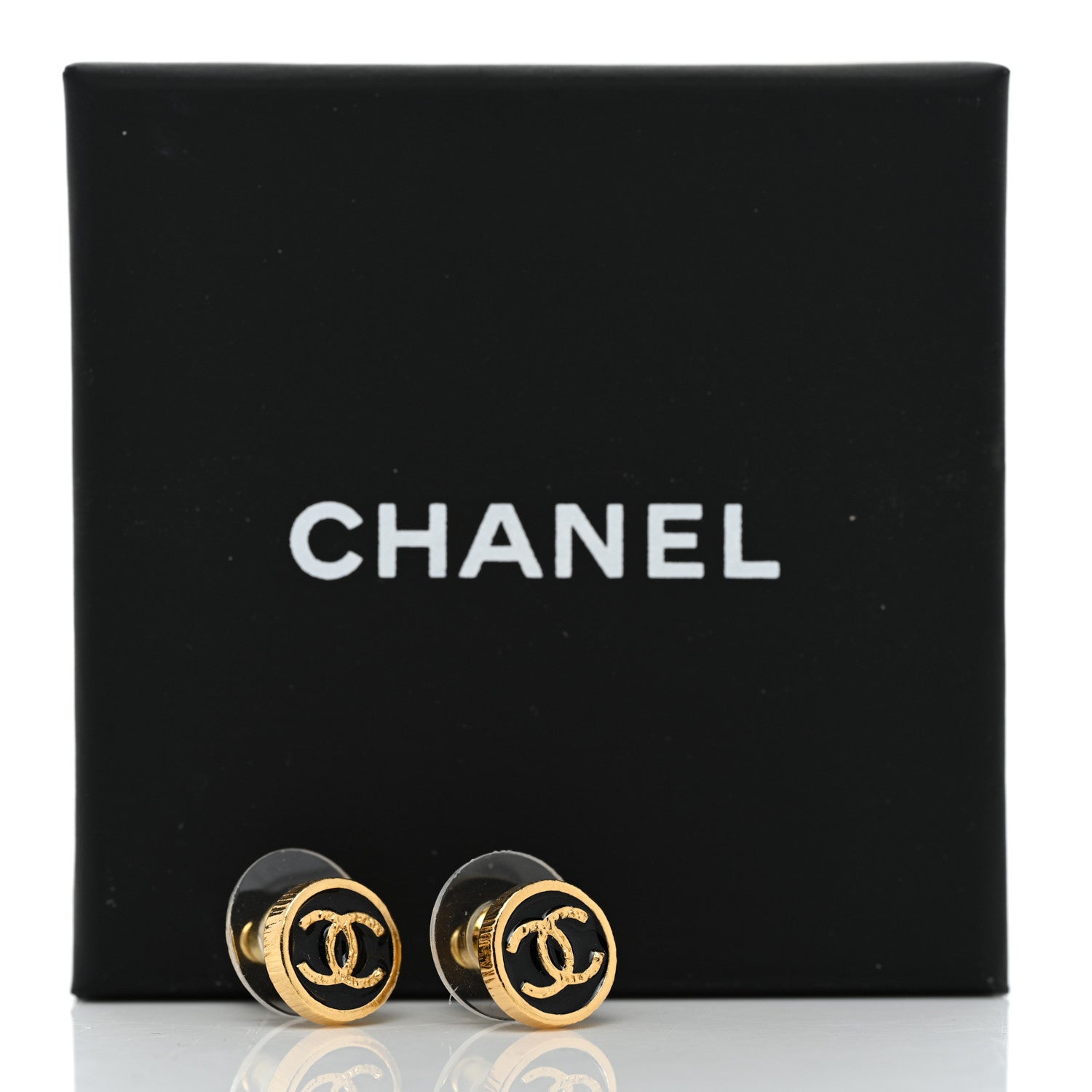 Chanel Resin CC Round Earrings Gold Black 5 of 5