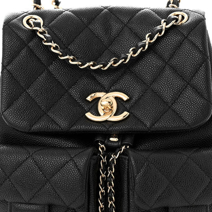 Chanel Shiny Caviar Quilted Medium Duma Pockets Drawstring Backpack Black 8 of 10