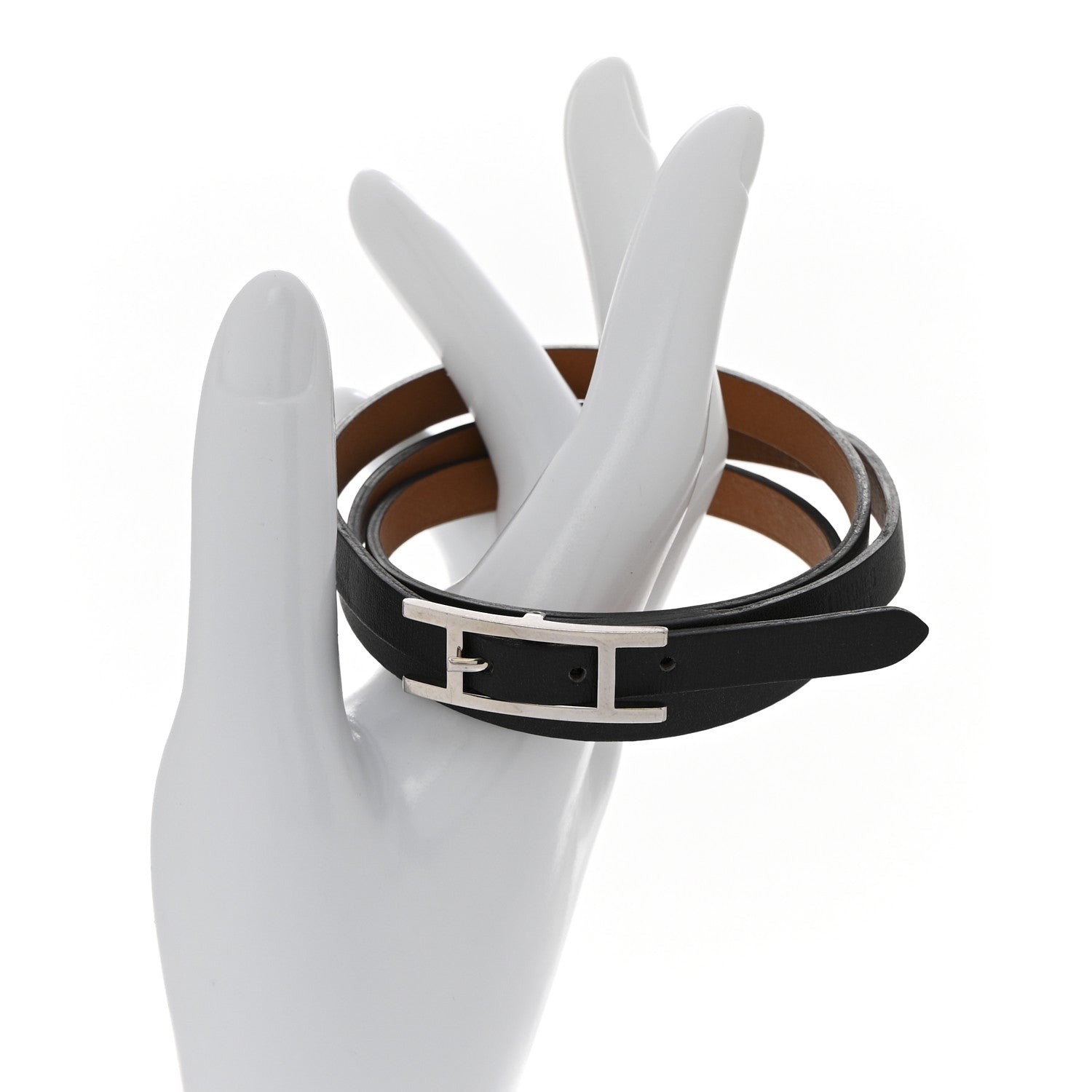 Hermes Chamonix Hapi 3MM Triple Tour Wrap Bracelet M Black Fauve 2 of 5