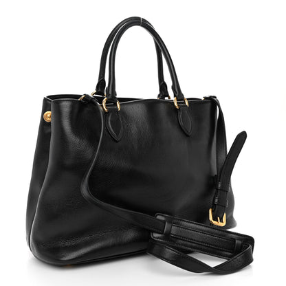 Prada Glace Calfskin Embossed Logo Tote Black 3 of 11