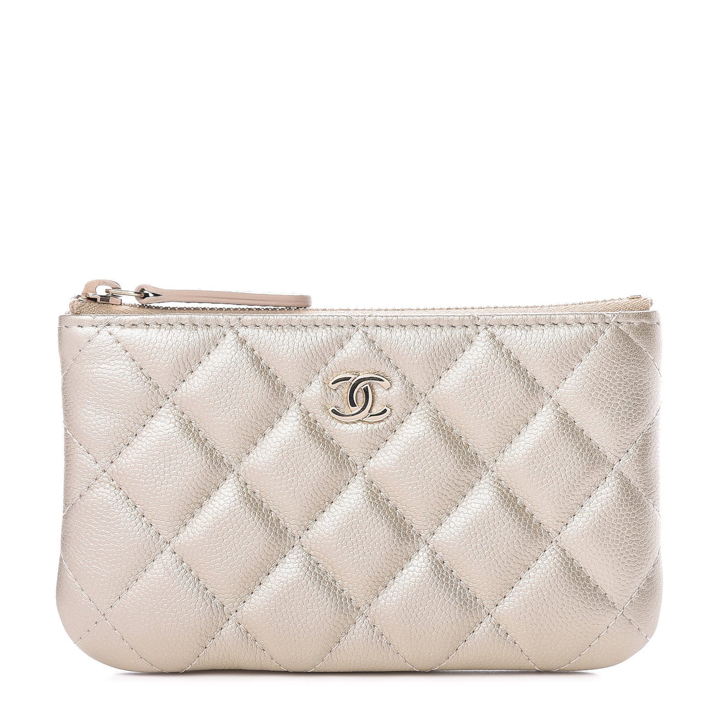 Metallic Caviar Quilted Small Cosmetic Case Gold