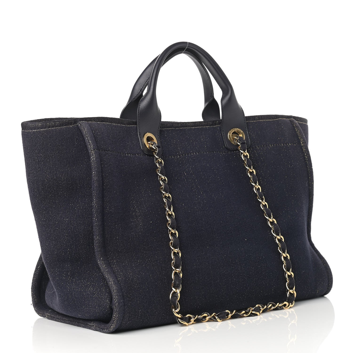 Chanel Lurex Canvas Medium Deauville Tote Navy Blue Gold 2 of 10